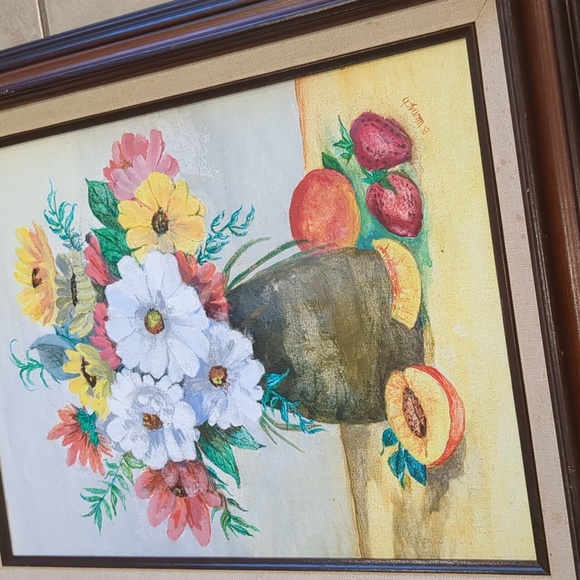 Vintage Floral Still Life Oil Painting Canvas Board Signed By Artist - Picture 3 of 9
